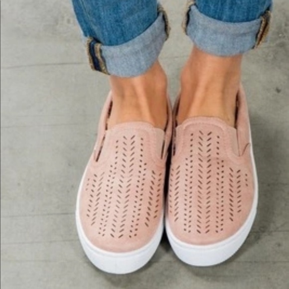 RESTOCKED! Pink Laser Cut-Out Slip On Sneakers - Picture 2 of 5